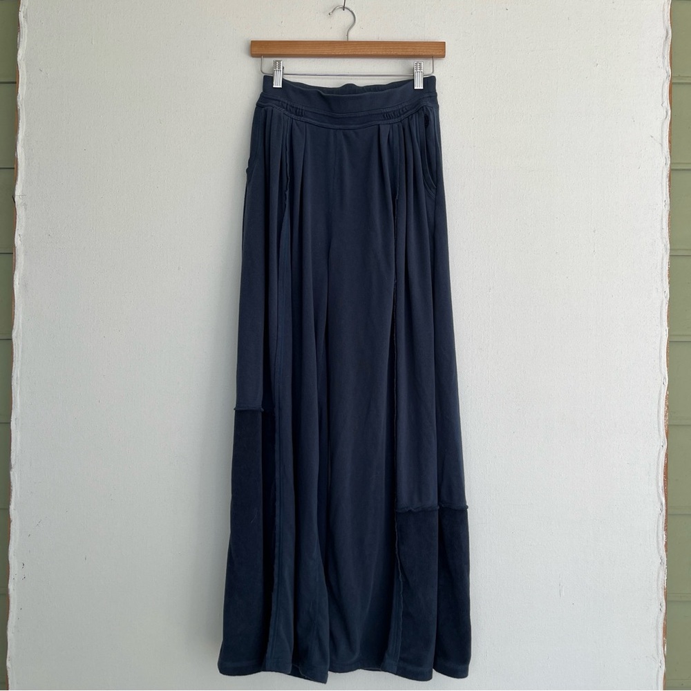 NWOT XS Free People Movement Rava Wide Leg Terry Contrast Lounge Pant Blue
